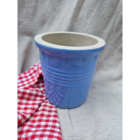 Pampered Chef Family Heritage Stoneware Crock Blue New Traditions Utensil Holder - Picture 1 of 7